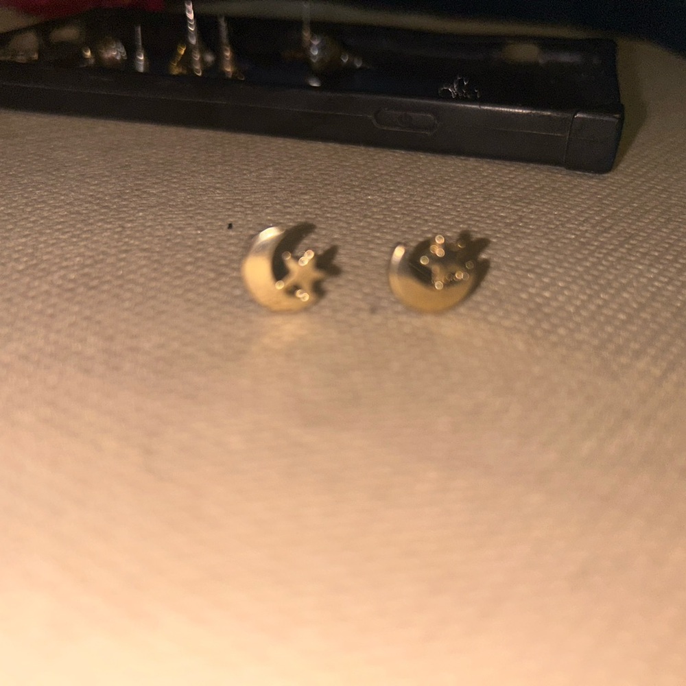 Gold Crescent Moon, gold wings, gold “love” Stud Earrings